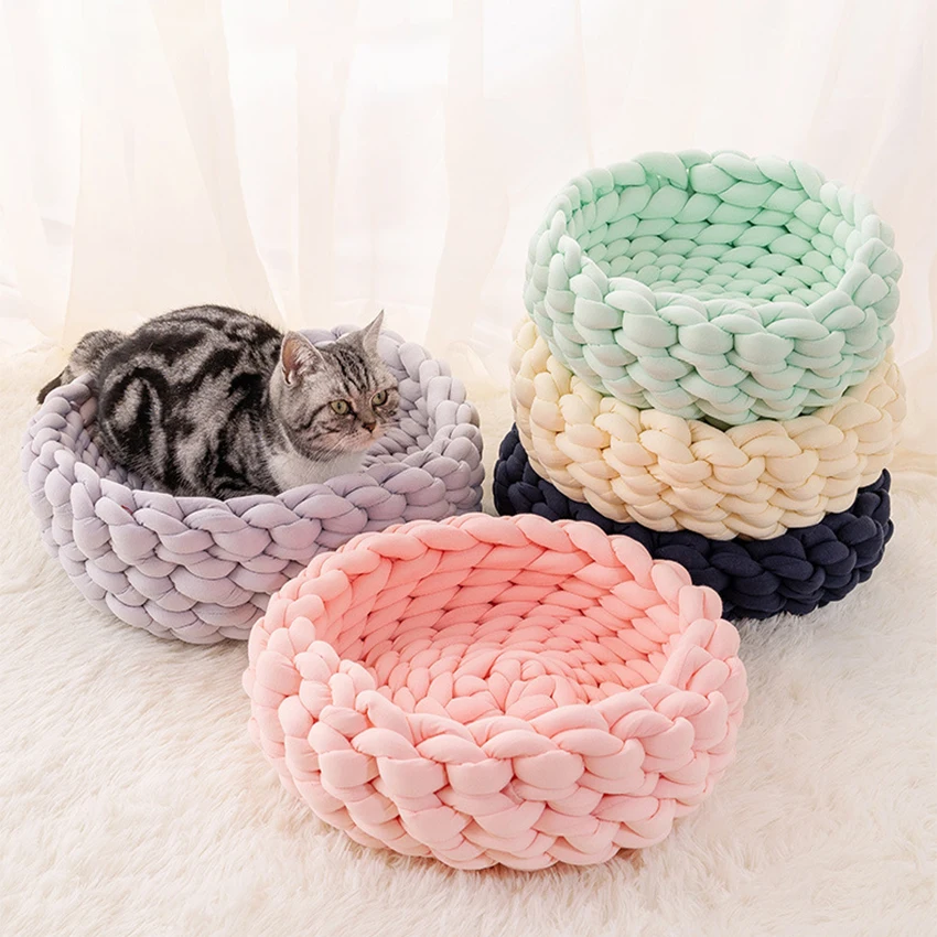 

Pet Kennel Pet Dog Cat Hand-woven Bed Handmade Knit Nest House Puppy Kitten Cave Basket Sleeping Bag Dogs Kennel Supplies, 5 color