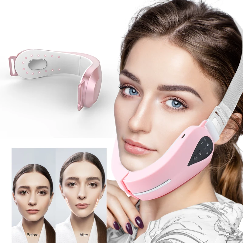 

2021 Microcurrent V Line Facial Lifting Band for tightening face lifting Reduce Double Cheek Chin, Pink/white/oem