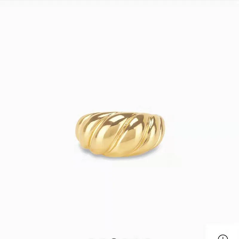 

Wholesale Custom Logo Hypoallergenic Women's Jewelry 18K Gold Plated Stainless Steel Chunky Twisted Croissant Dome Ring