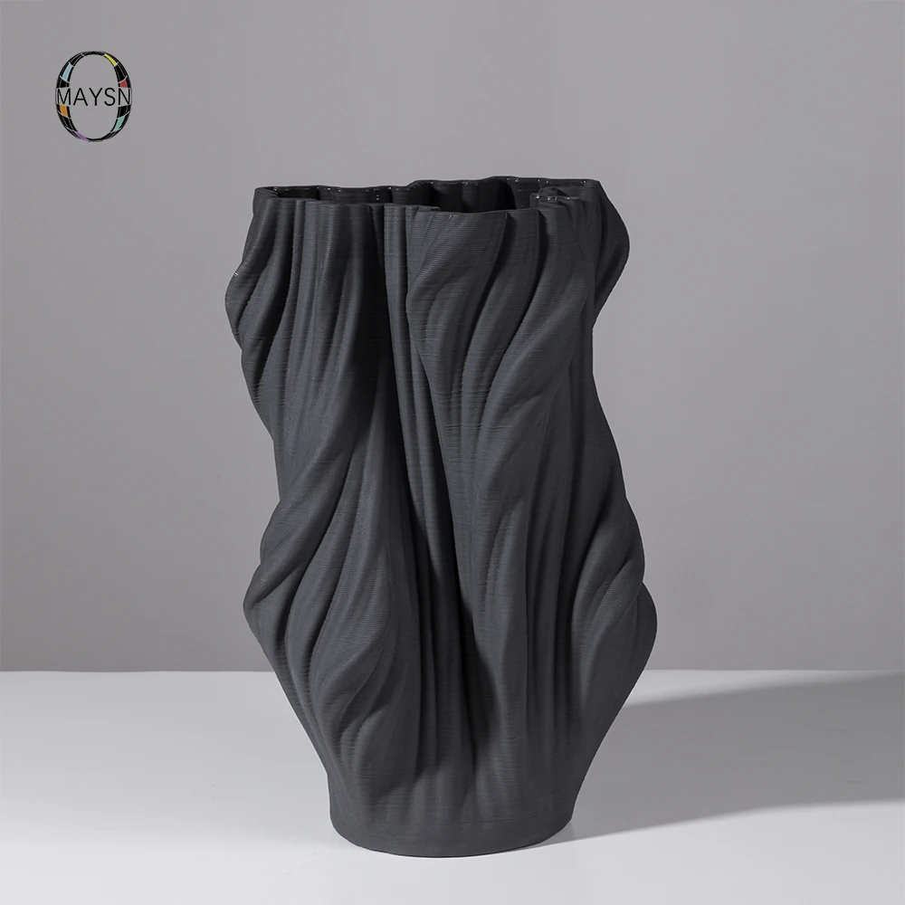 

Modern Abstract 3D Print Ceramic Vases Unique Rippling Shape Flower Pot Gray Modern Vases For Home Decoration