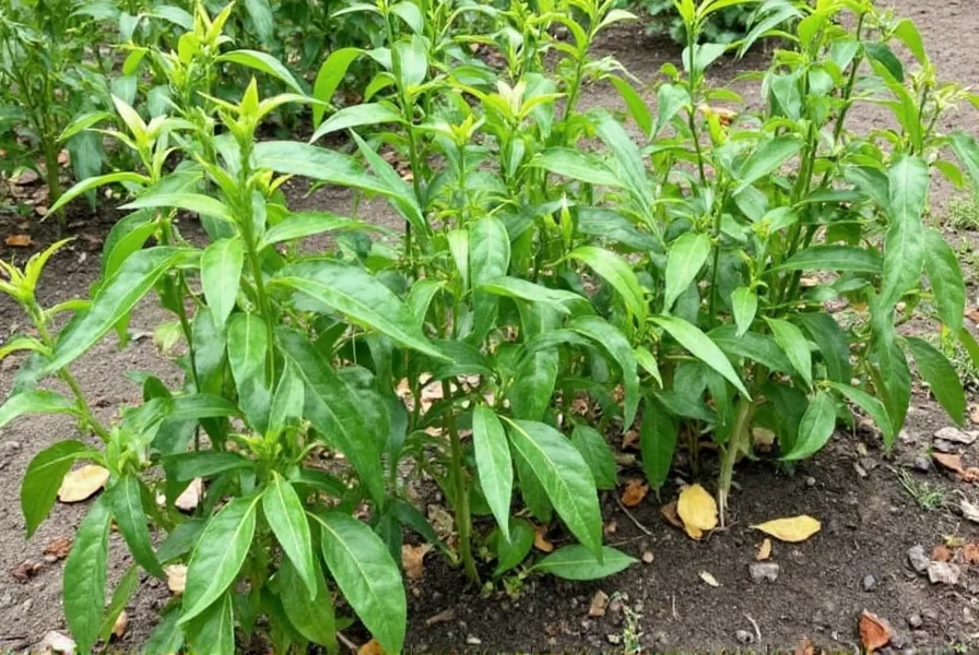 Properly spaced pepper plants in garden bed showing 18 inch spacing between bell pepper plants with healthy growth and good air circulation