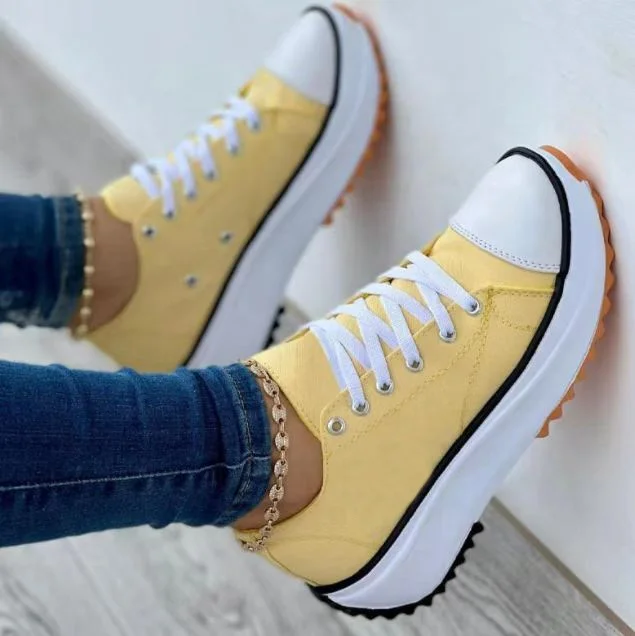 

Cowinner Woman Platform Sneakers Lace Up Canvas Shoes, As pic
