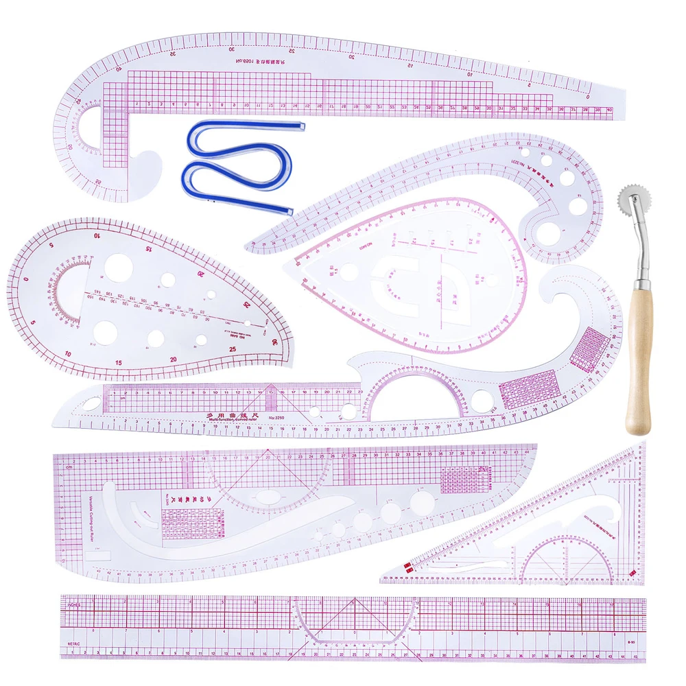 

9pcs Curve Ruler Tailor Measuring Kit Plastic Curve Stick Pattern Design Drawing Ruler Yardstick Sewing Tools