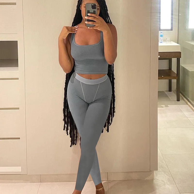 

FS4328A 2021 New Trendy Clothes Lady Solid Color Exercise Yoga suit Women 2 pcs set