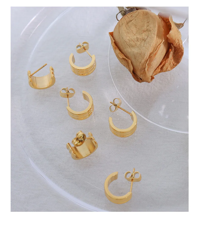 

2022 Hot Selling Hypoallergenic Jewelry Stainless Steel Three Layers Chunky Hoop Earrings Geometric Hoop Earrings