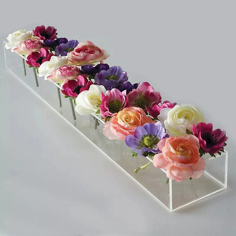 

Transparent rectangular acrylic modern vase rose flower vase flower display box home decoration