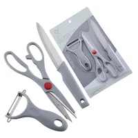 

H6557 Wholesale directly charp gray pp handle 3 pcs set 5 Inch peeler 9 Inch Knife 8 Inch scissors kitchen knife sets