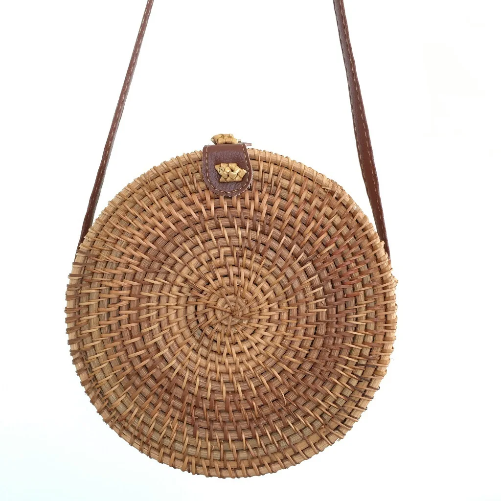 

Colorful rattan bag leather buckle cross beach handbag handmade straw women cylinder pouch round single shoulder bag