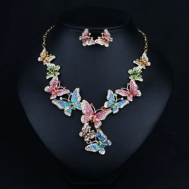 

QM805 New design Fashion Luxury rhinestones butterfly jewelry set Women crystal wedding jewelry set