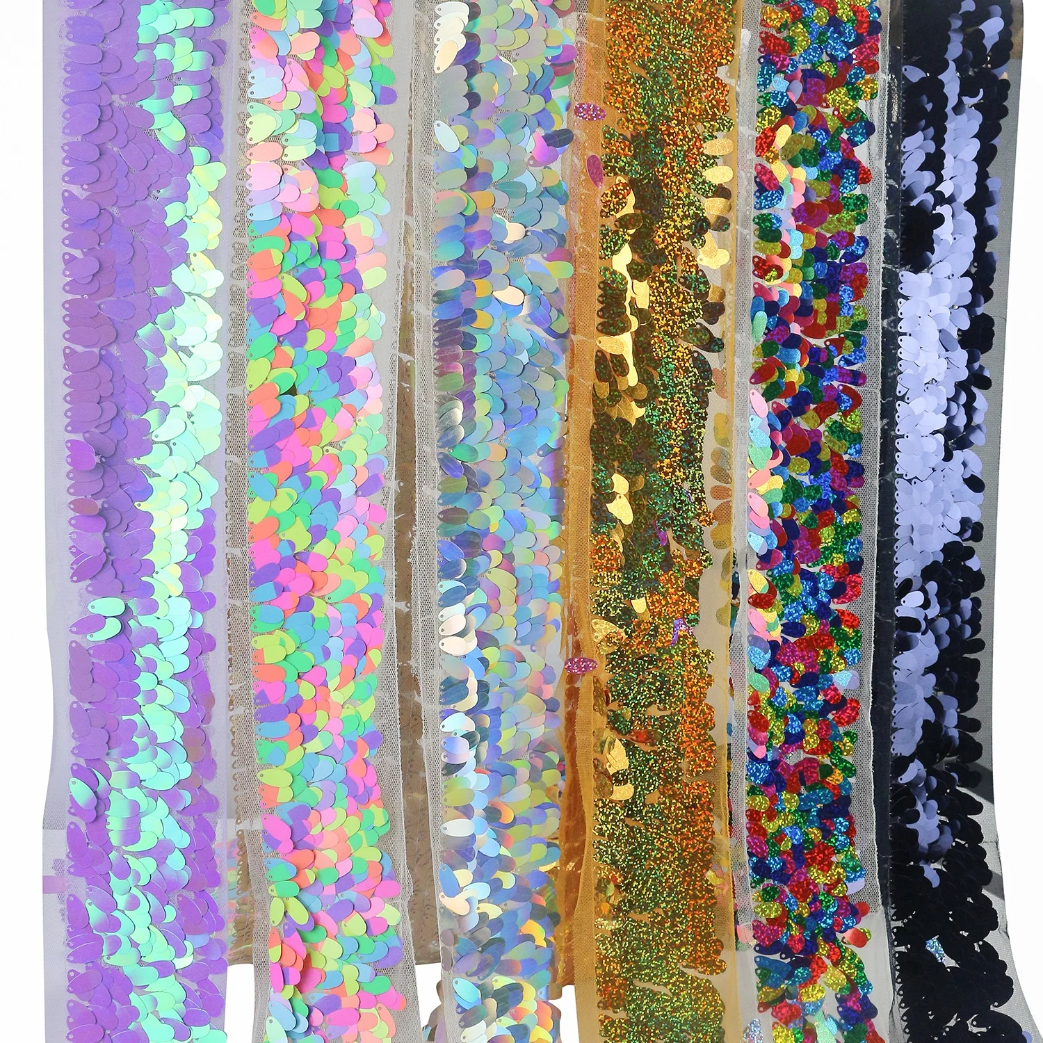 

Midi Ribbons Liston Stock Hot Sale 75mm Wide Sequins Oval Big Water Drops Shape Sequin Ribbon For Hair Bow