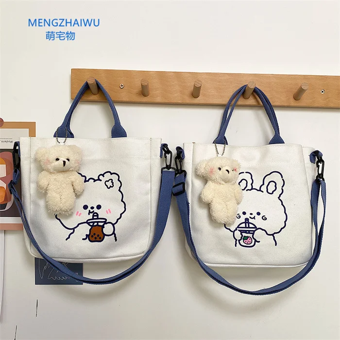 

Singapore best selling canvas tote bag with zipper crossbody trendy shoulder bags girls school fashion cotton messenger bag