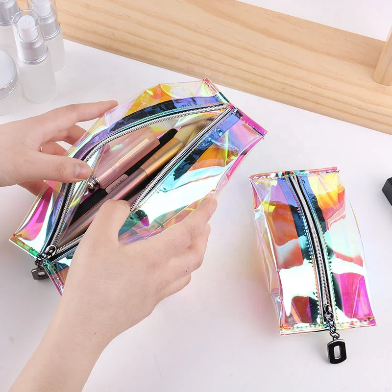 

Promotional Bag Holographic Personalized Logo Travel TPU PVC Custom Cosmetic Makeup Bag, Customized color