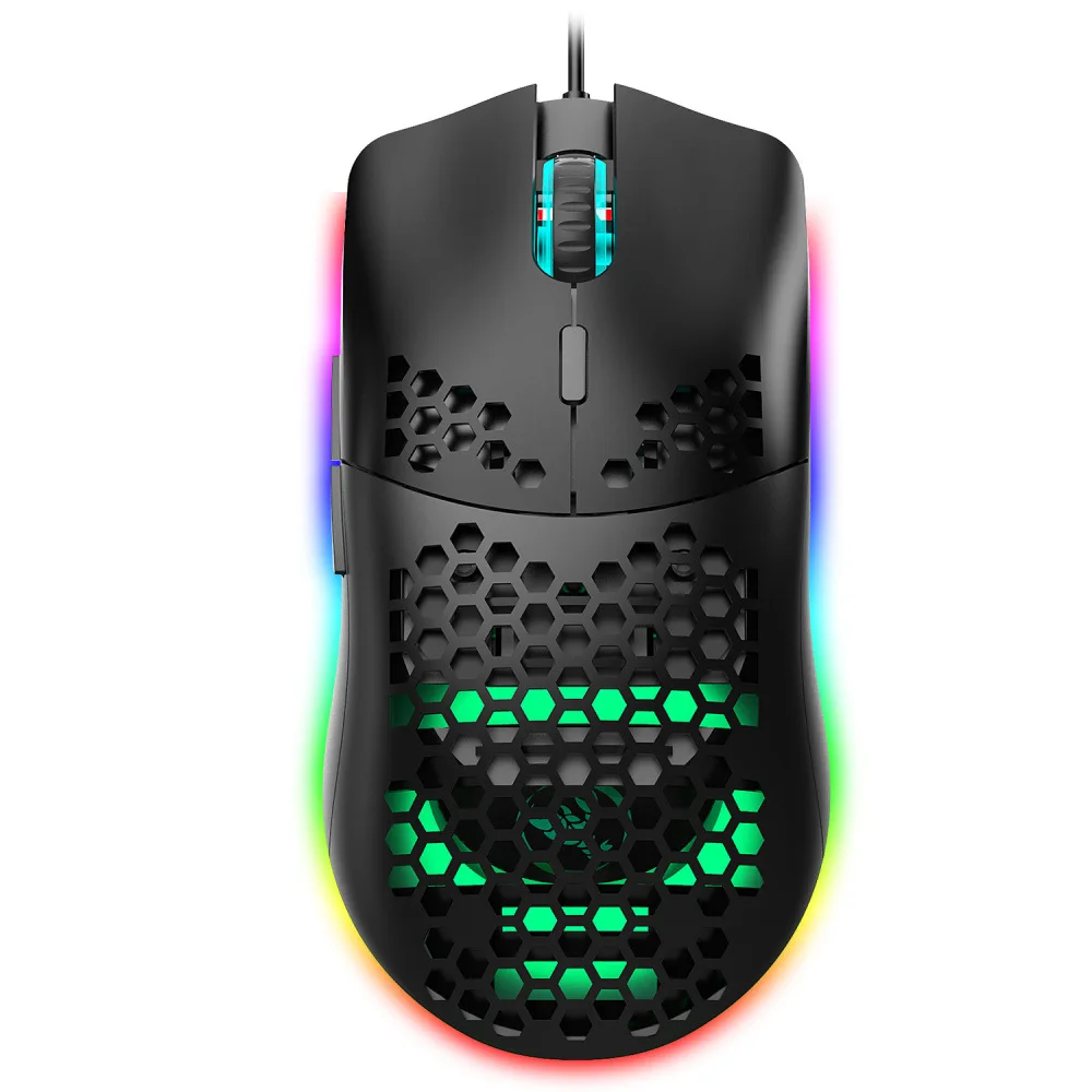 

New HXSJ hole mouse RGB light support off lights 6 keys programmable support for a variety of games mouse