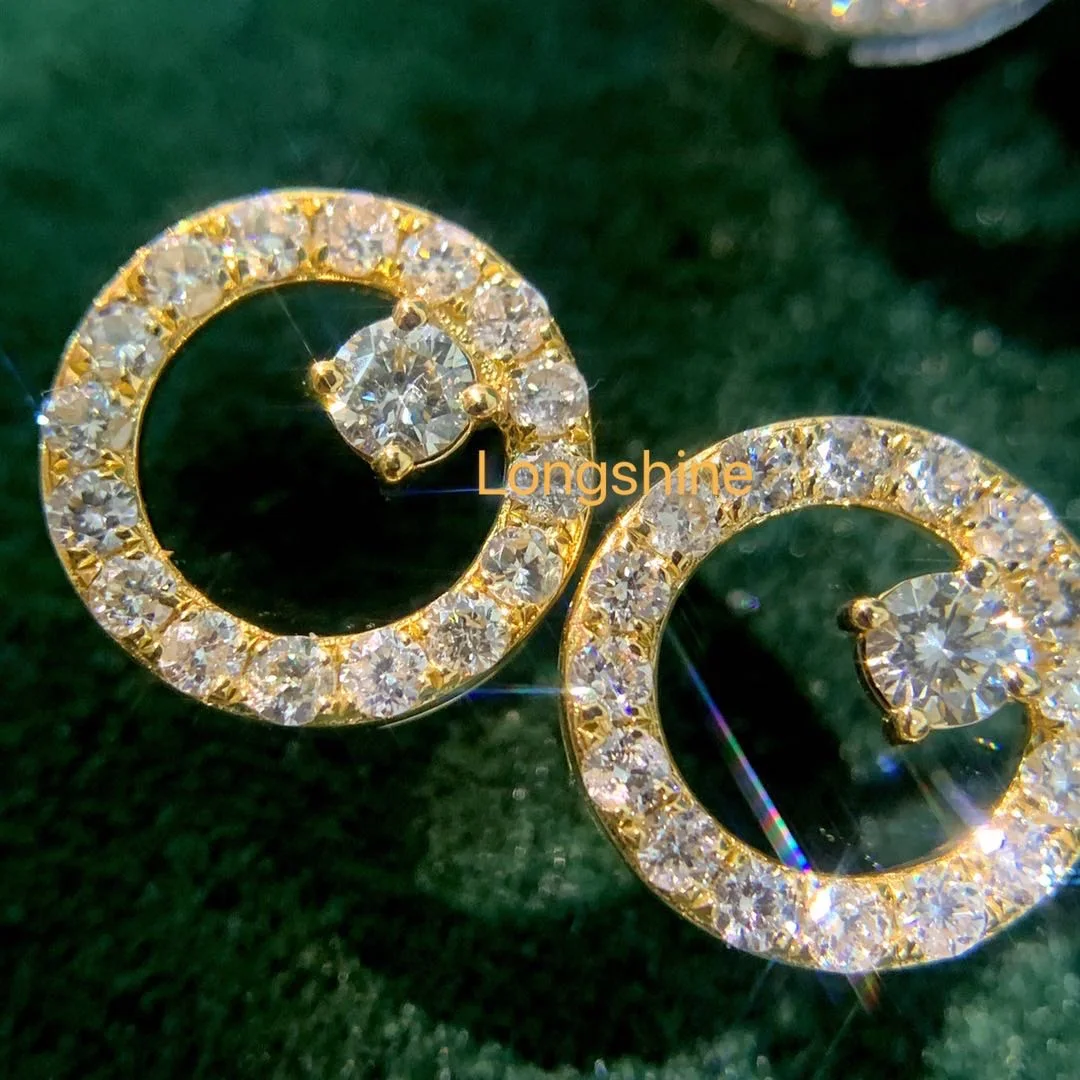 

New Designs 0.80ct Natural Diamonds Earring In 18K Gold Ready Stock Yellow Rose White Color Big Circle 21mm Dimensions