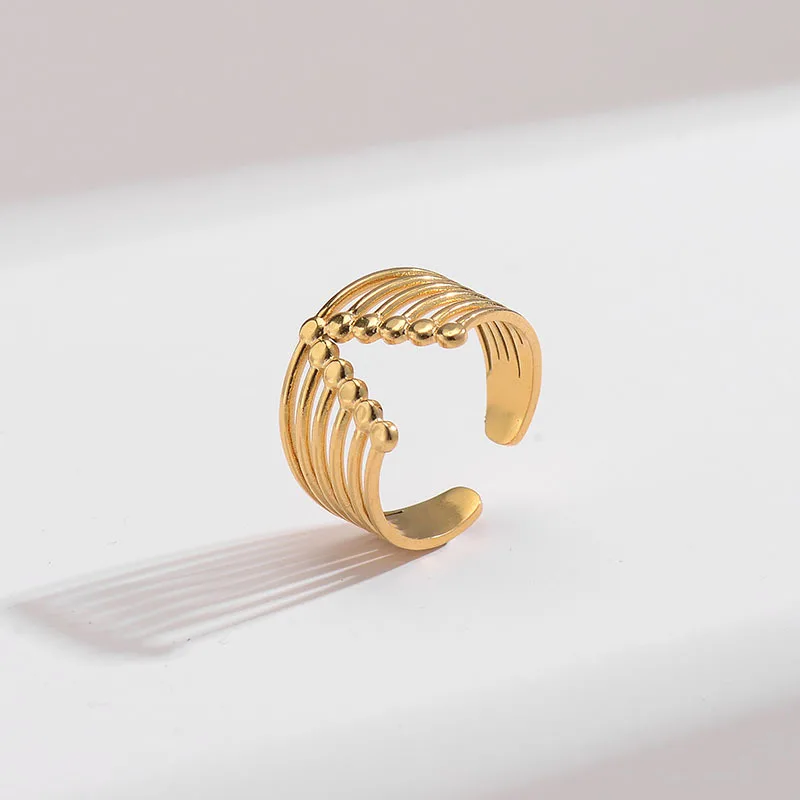 

Hot Sales Newest Jewelry 18k Gold Plated Hollow Multi Layer Finger Rings Stainless Steel Letter V Shape Vintage Ring For Women