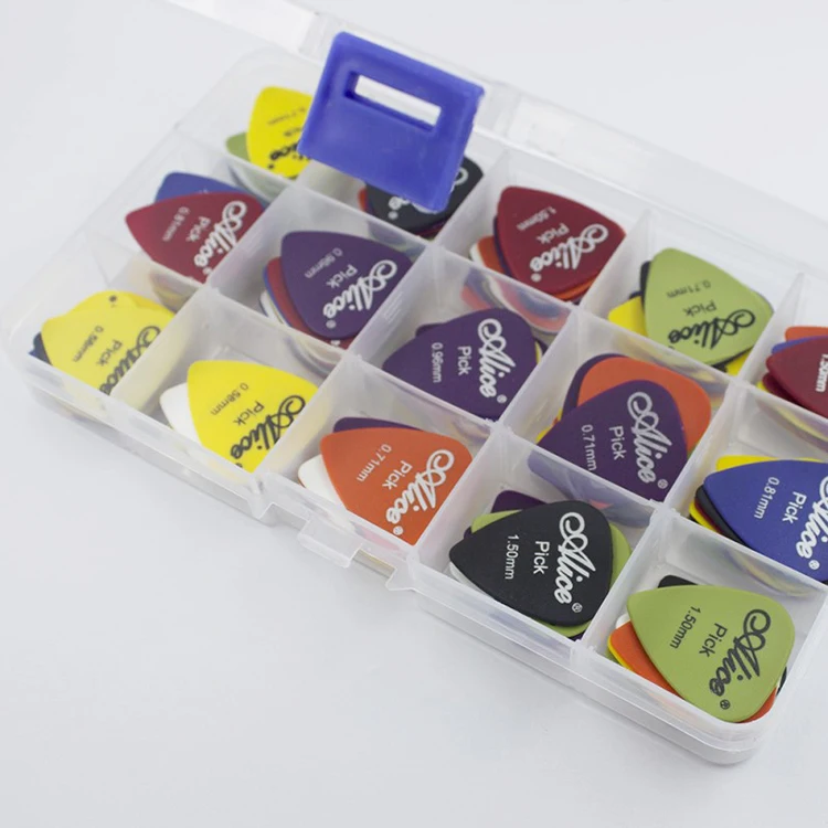 

100pcs/ box Alice Acoustic Electric Bass Plectrum Mediator Colorful guitar pick with 0.58/0.71/0.81/0.96/1.20/1.50mm thickness, Abs