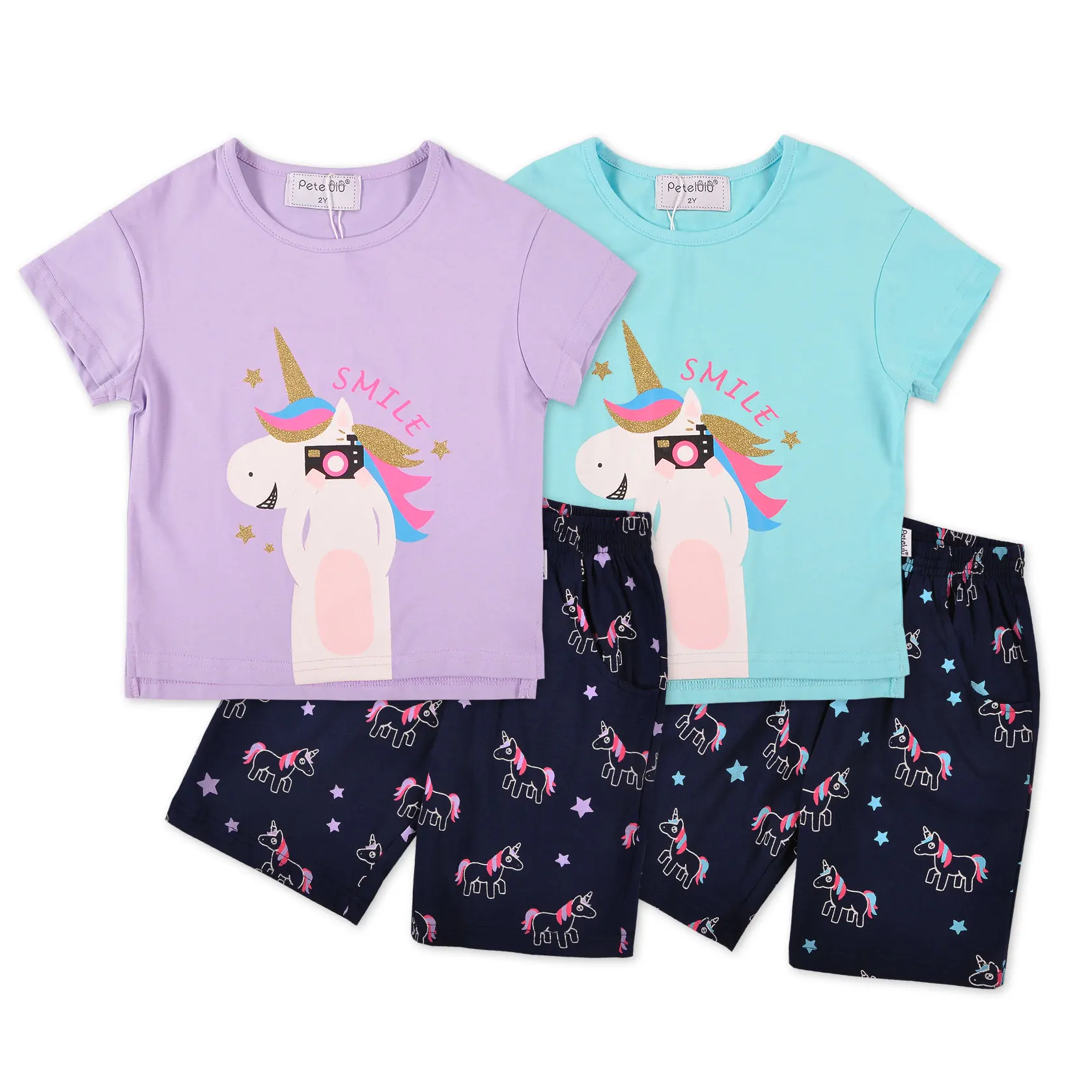 

Kids Short Sleeve Pajama Unicorn Printing Cotton Children Clothes Home Wear Suits Kids Dresses for Girls Summer Opp Bag Cartoon