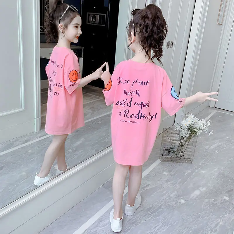 

2021 Summer Girls Short Sleeve Dress Childrens Clothing Baby Girls Korean Dress Flower Dress Gowns For Girls