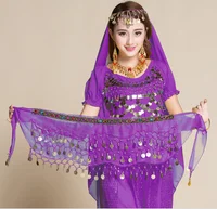 

Hot Sale High Quality Chiffon Dangling Coins Wrap Belt Hip Skirt Belly Dance Scarf