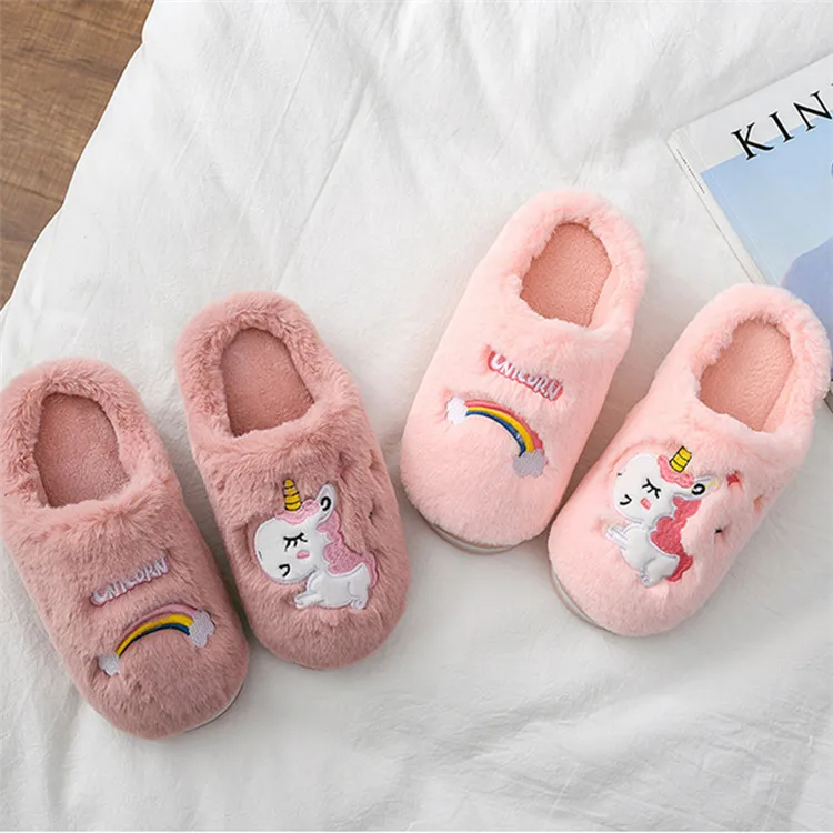 

Autumn Winter Kids Cotton Slippers Cartoon Unicorn Rainbow Soft Warm Kids Slippers, 4colors