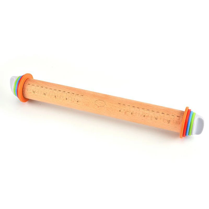 

Amazon 17 inch adjustable beech rolling pin Adjusting thickness scale rolling pin Dough kneading tools