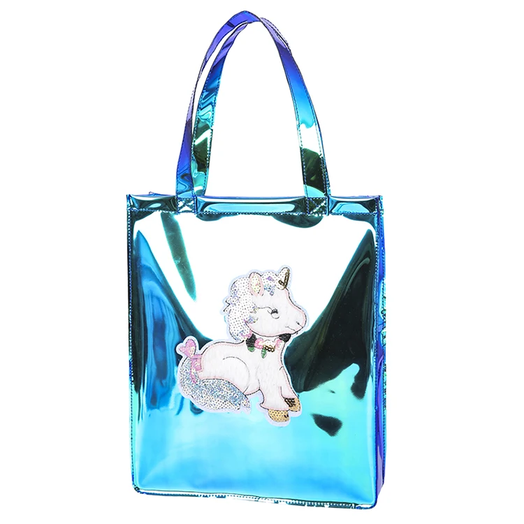 
BSCI Factory 2020 newly designed clear plastic hand bag ladies holographic pvc tote bags laser material makeup bags 
