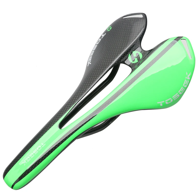 

Toseek roadbike bicycle seat 3k green matte/gloss saddle road bike mountain carbon fibre cycling saddles, 3k bright/matte green