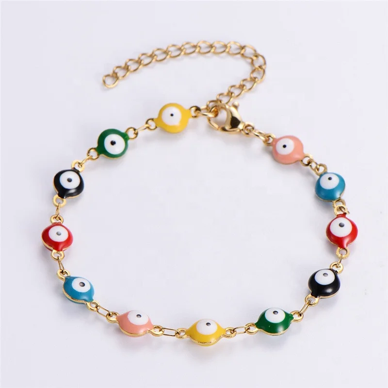 

Fashion Y2k Jewelry Turkey Enamel Evil Eye Bracelets Classic Colorful Round Eye Beads Charm Stainless Steel Bracelet For Women