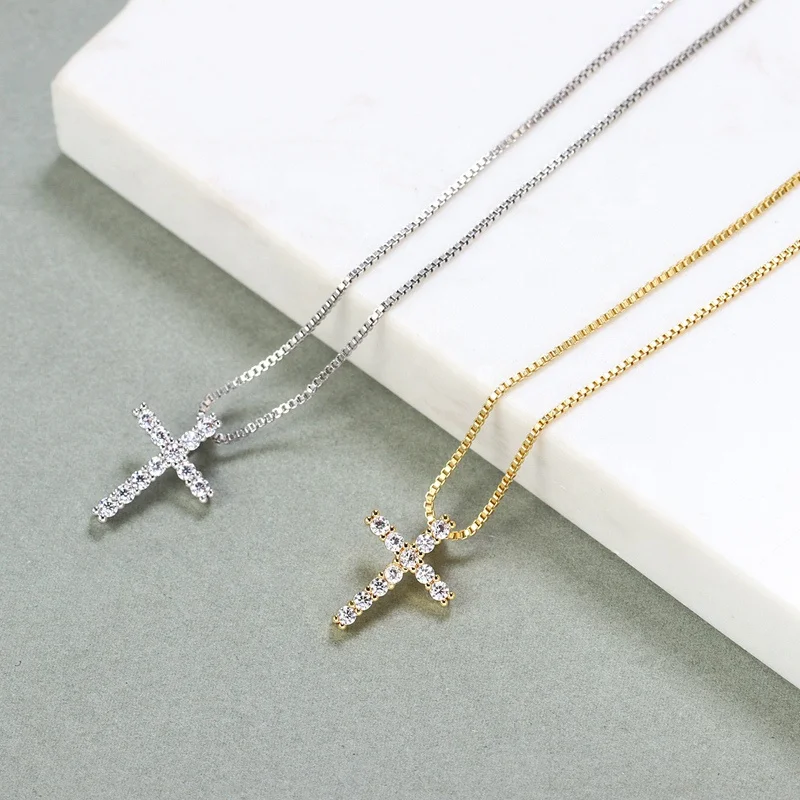 New Fashion Punk Style Gold Silver Christian Cross Necklace Crystal Diamond Cross Pendant Necklace Jewelry