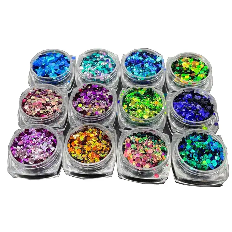 

12 colors Wholesale Sequins Holographic Glitter Flakes Nails Design Nail Art Glitter Manicure Sequins, Colorful