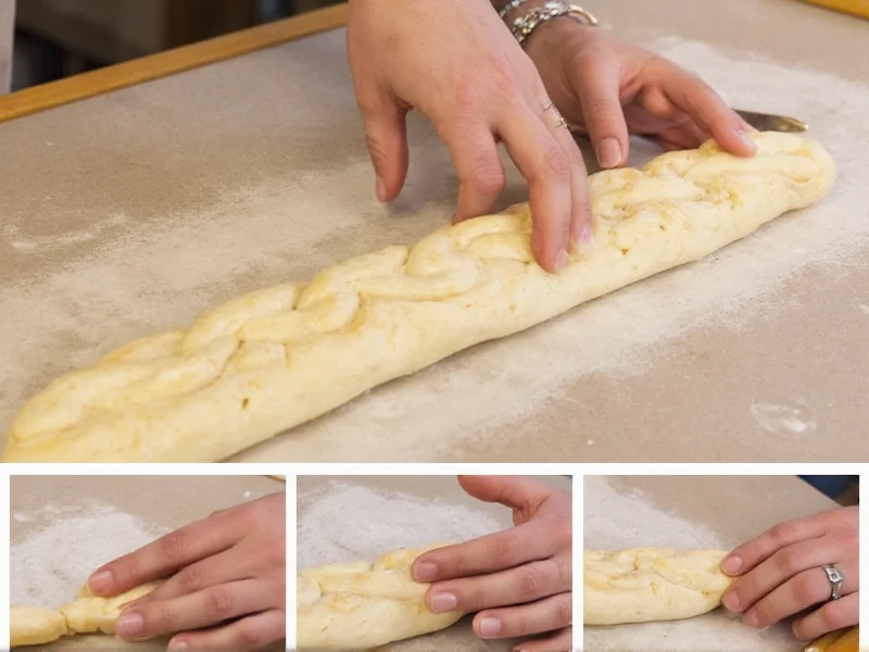 Step-by-step baguette shaping technique demonstration
