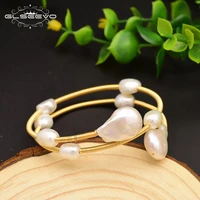 

GLSEEVO Handmade Natural Fresh Water Baroque Pearl Double Layer Adjustable Bangle For Women Party Jewelry Bracelet Femme GB0120