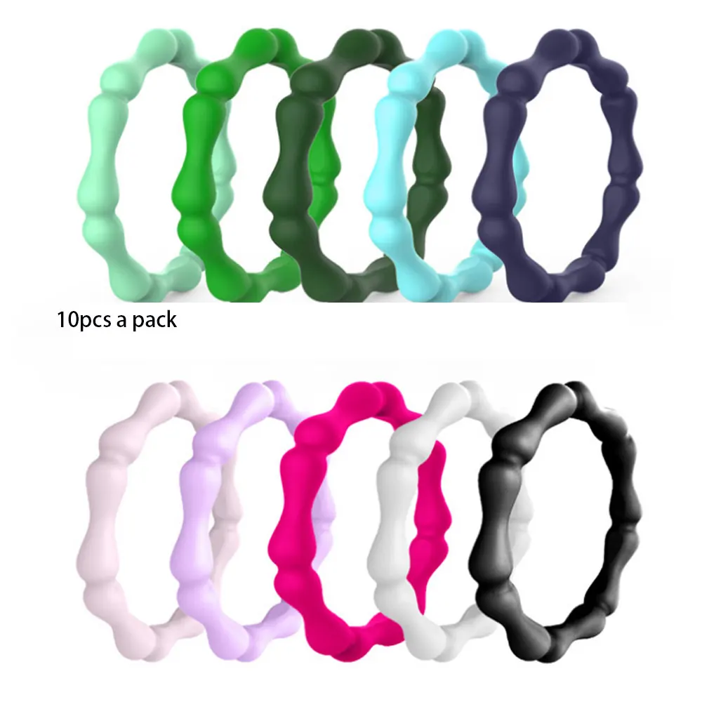 

10pcs a pack Rubber Wedding Bands Stackable Braided silicone rubber finger ring women 3mm wide, Multi