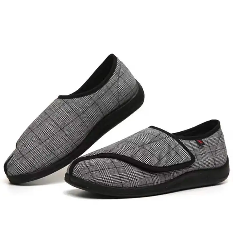 

Adjustable broadband shoes special design for comfortable diabetic medical orthopedic grey color shoes, Grey.black