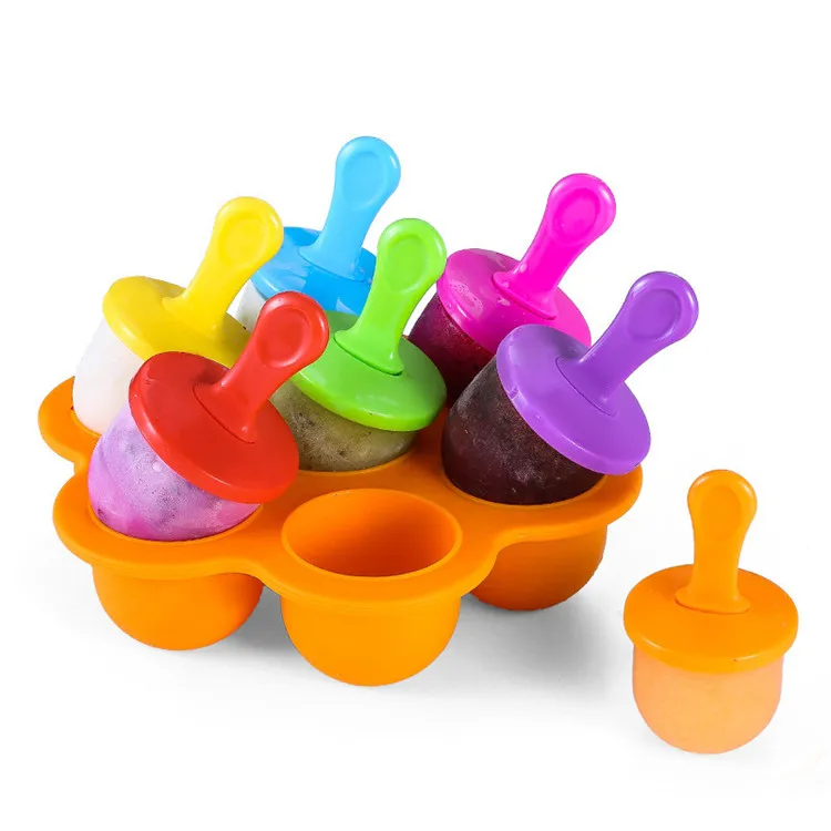 

7 Cavity BPA Free Mini Silicone Ice Cream Mold Colorful Creative Kids Popsicle Snack Box Diy Homemade Egg Bites Mold, Color