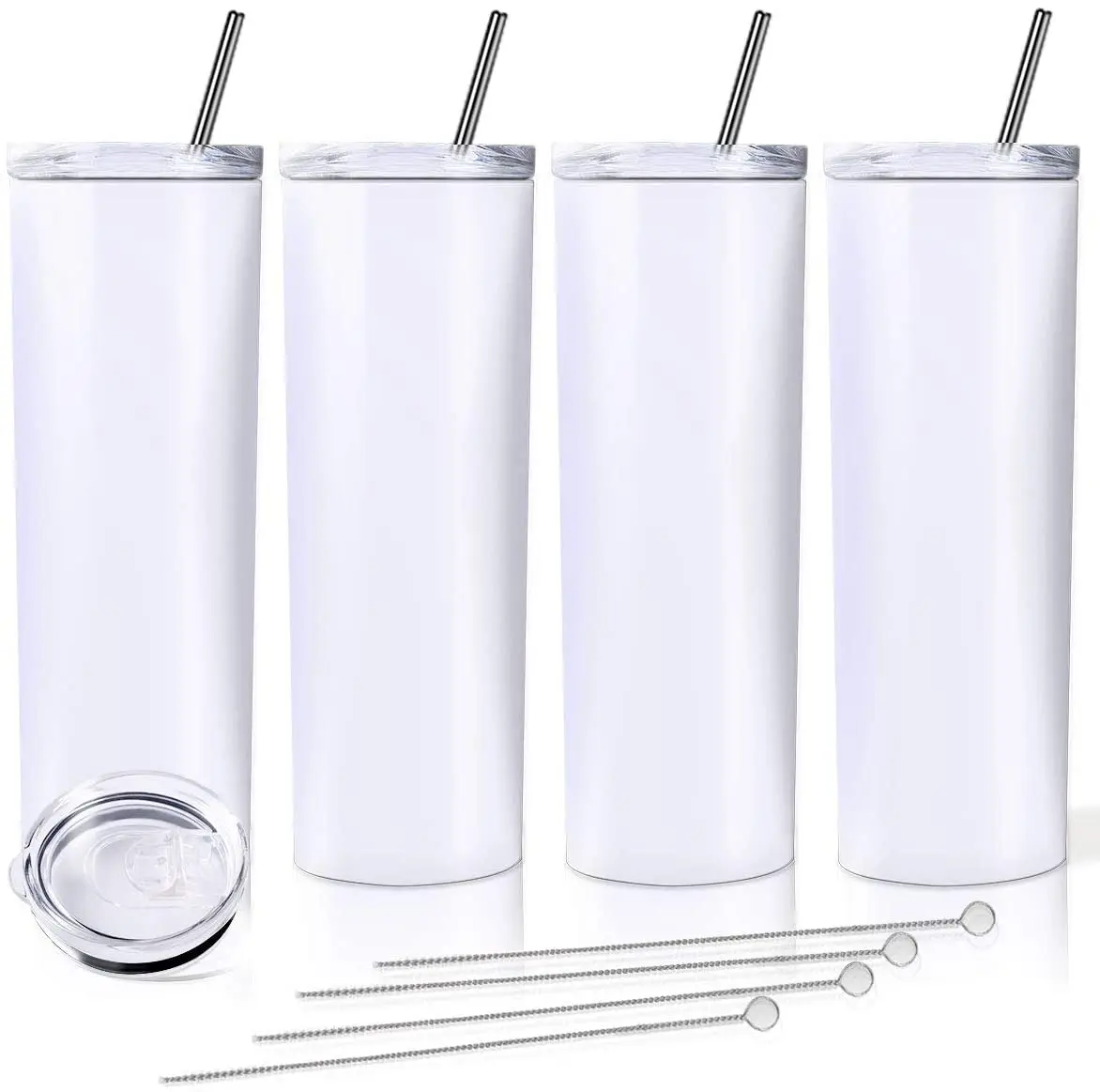 

20oz Skinny Double Wall Insulated Vacuum White Straight Sublimation Blanks Stainless Steel Tumblers With Metal Straws, White sublimation