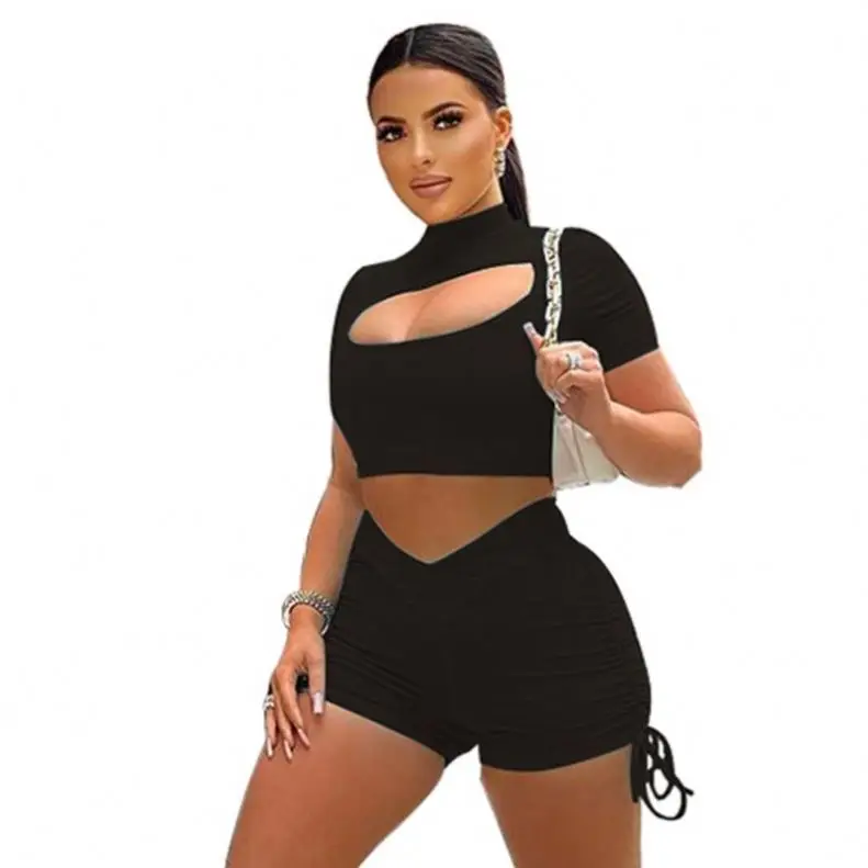 

2021 Wholesale Summer Plus Size Stack Pants 2 Piece Sets Womens Clothing Cotton Crop Top Two Piece Short Set