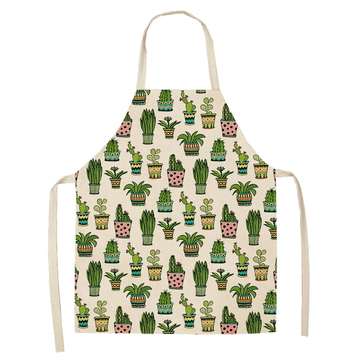 

2020 stock custom logo print cotton linen cartoon plant cactus pattern chef kitchen handcraft paint kitchen apron, Picture