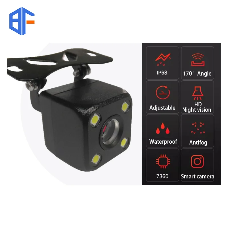 

BF Universal HD Night Car Camera Waterproof Wide Angle View Reverse Camera with Wiring 4 LED