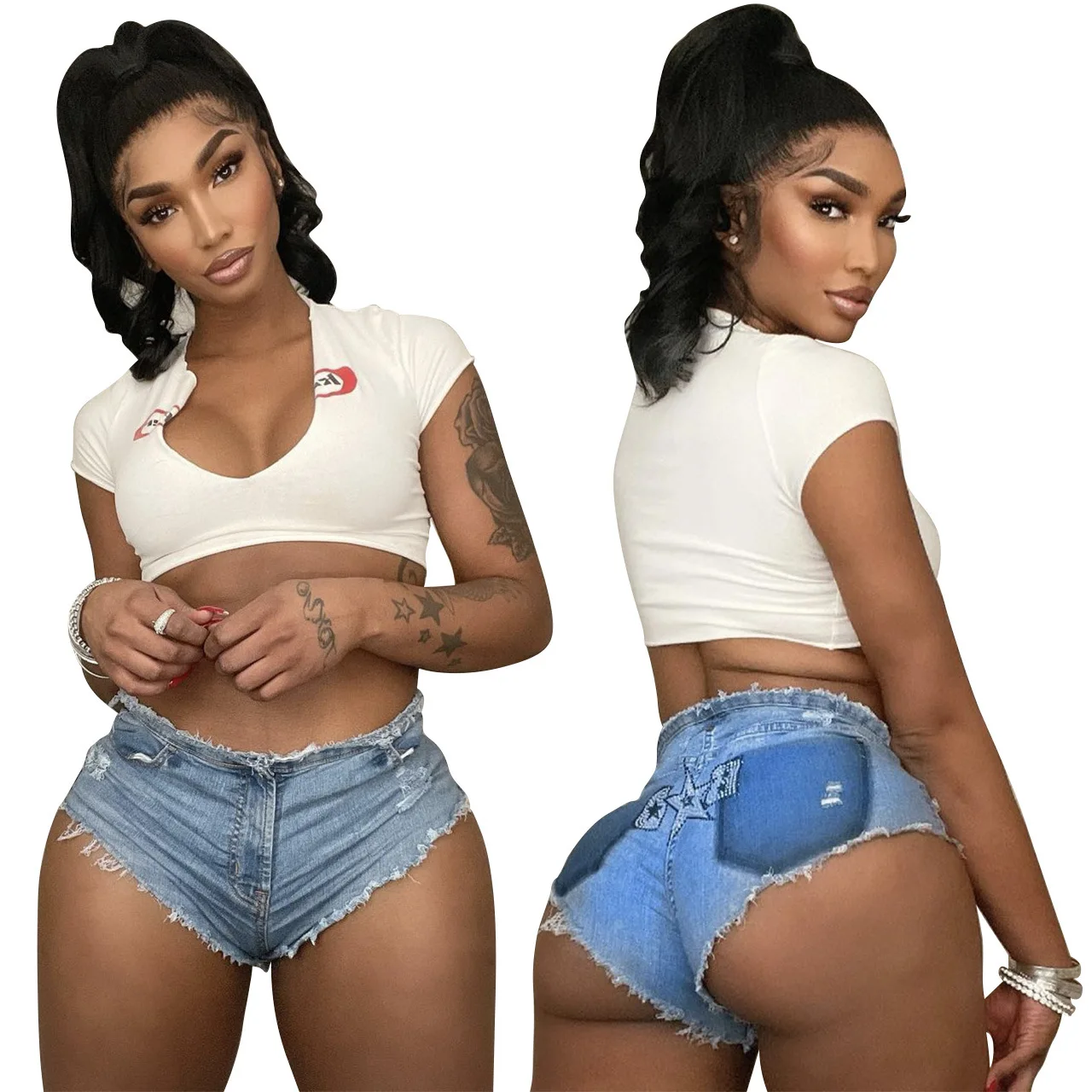 

RTS (0.15) FE140 Women Summer Short Jeans Pants High Waist Tassel Denim Jeans Sexy String Denim Ladies Jeans Shorts