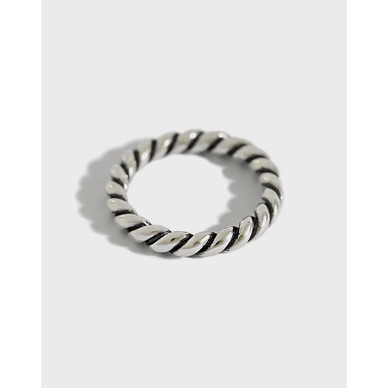 

Danyang 925 Sterling Silver Retro Ancient Silver Circle Twist Ring for Women Jewelry