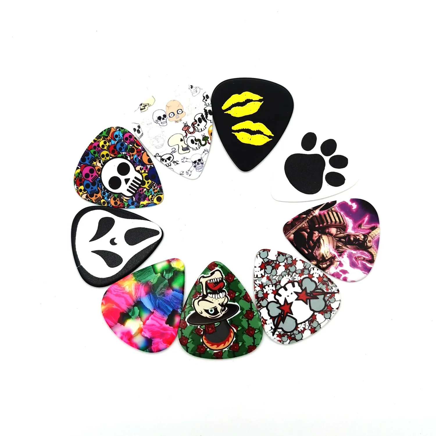 

High Quality Cheap 100pcs A Set Graphics Guitar Plectrum Customized Acoustic Guitar Picks, Colorful