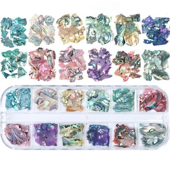 

12 Colors/Box Shell Crushed Stones Gravel Flakes 3D Beauty Colorful Nail Art Shell Sequin, Natural color