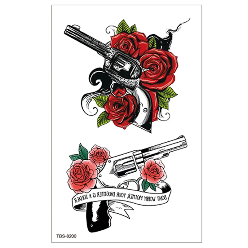 

Hot Sell Classic American Semi Permanent Tattoo Sticker for Men and Women Body Art Decals Poker Queen Gun Tiger Tato, Colorful