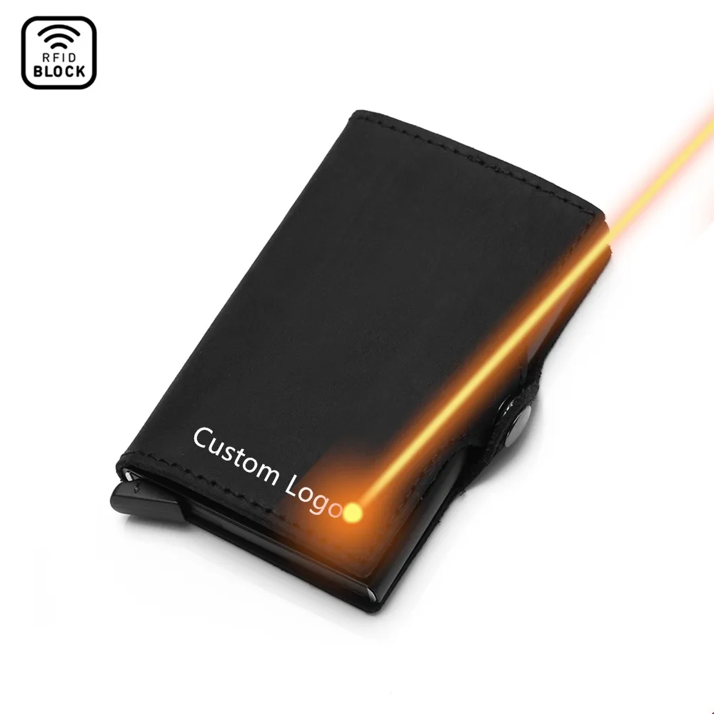 

2021 New Genuine Leather Anti-theft Men and Women Money Clip Credit Card Holder Wallet Bank Card Case Purse Custom Logo, Customized color