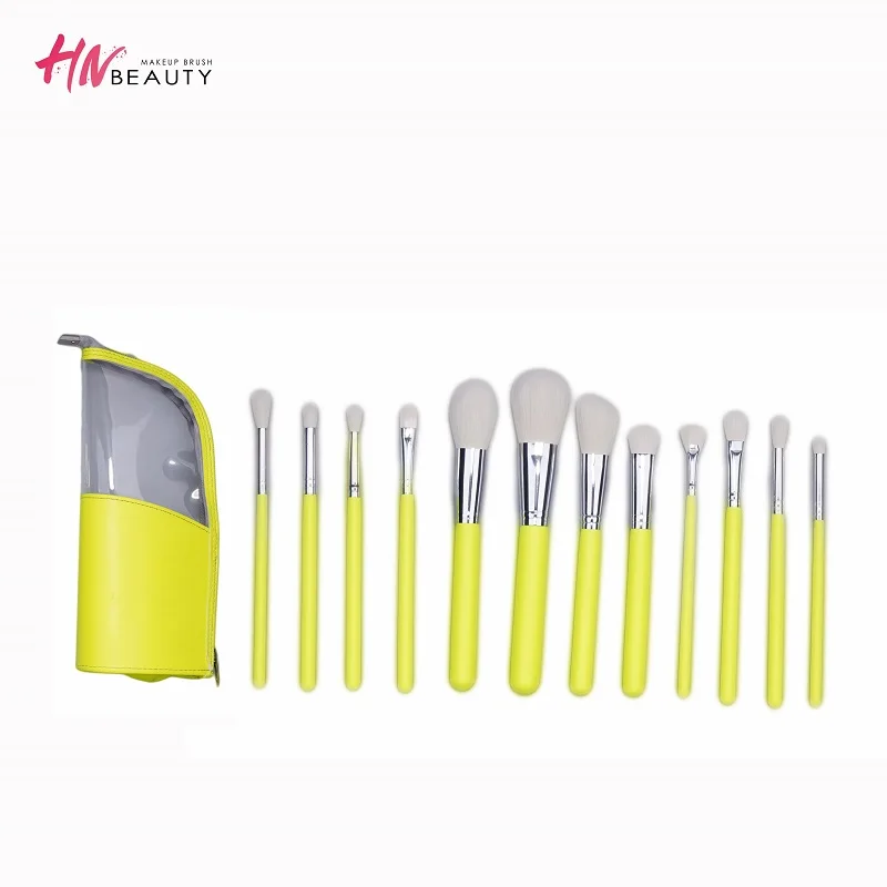 

2022 new neon yellow green custom beautiful multi-colored vegan wood colorful makeup brushes tool set