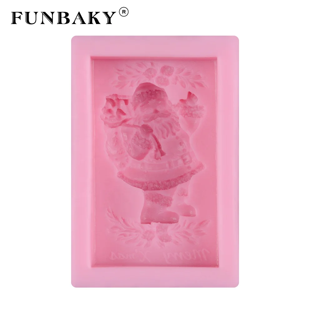 

FUNBAKY JSF431 Merry Christmas cake silicone molds Santa Claus shape handcraft making tools large volume soap mold, Customized color