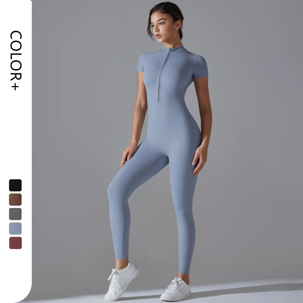 Gym Fitness Set One Piece Yoga Wear Breathable Front Zipper Sportswear One Piece Women Jumpsuit