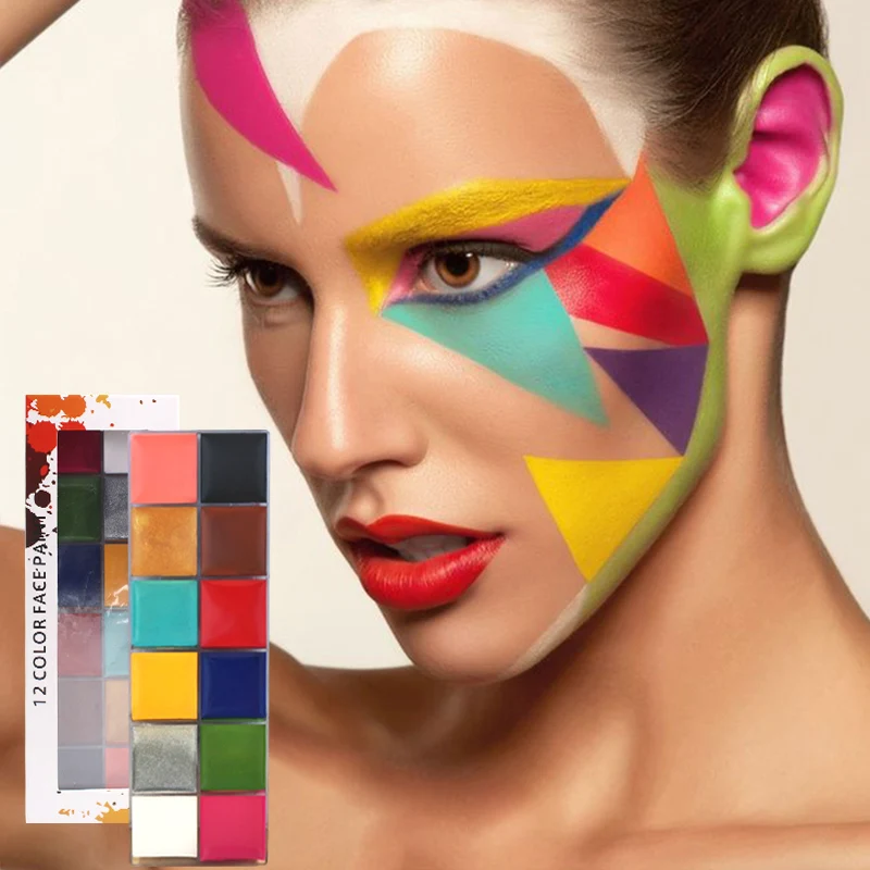 

wholesale halloween face body paint party makeup waterproof long lasting vegan face paint private label, 12 color face paint private label