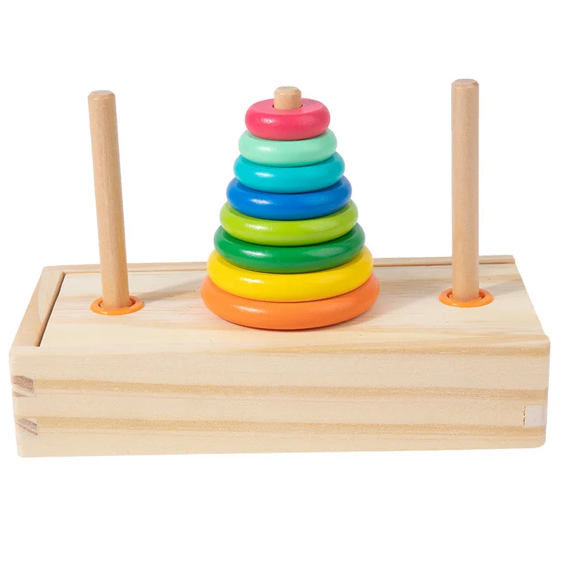 

Intelligence development learning toys popular wooden stacking game assembly montessori building block sets rainbow rings tower
